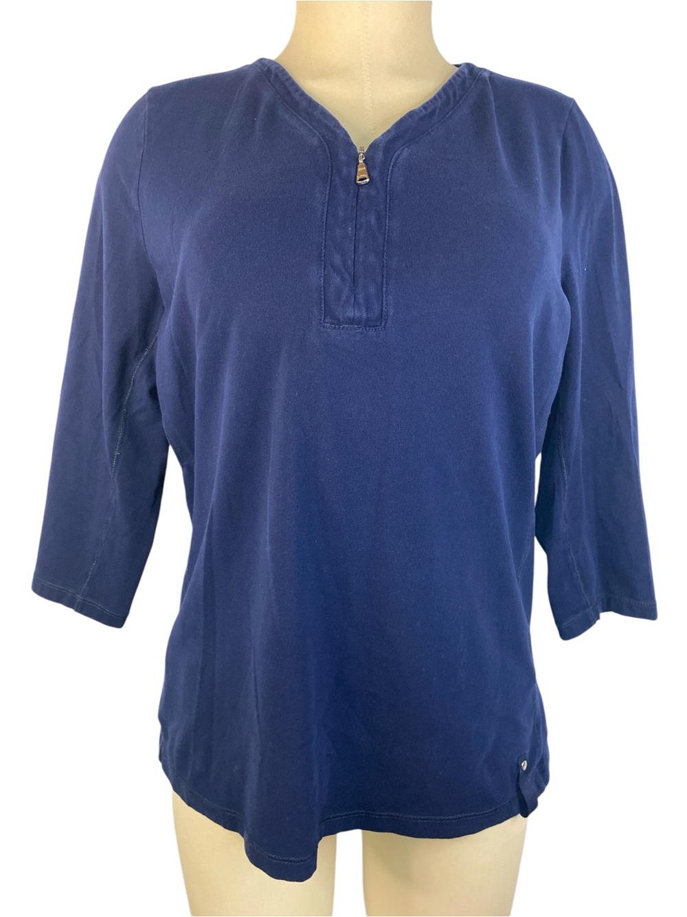 Lauren Ralph Lauren Navy 3/4 Sleeve Henley Zip Shirt Women’s XL